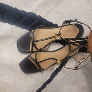 Black Strappy Women’s Sandals with Gold Accent